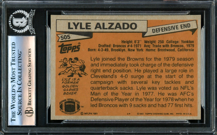 Lyle Alzado Signed 1981 Topps Card #505 Cleveland Browns Beckett BAS #16175405