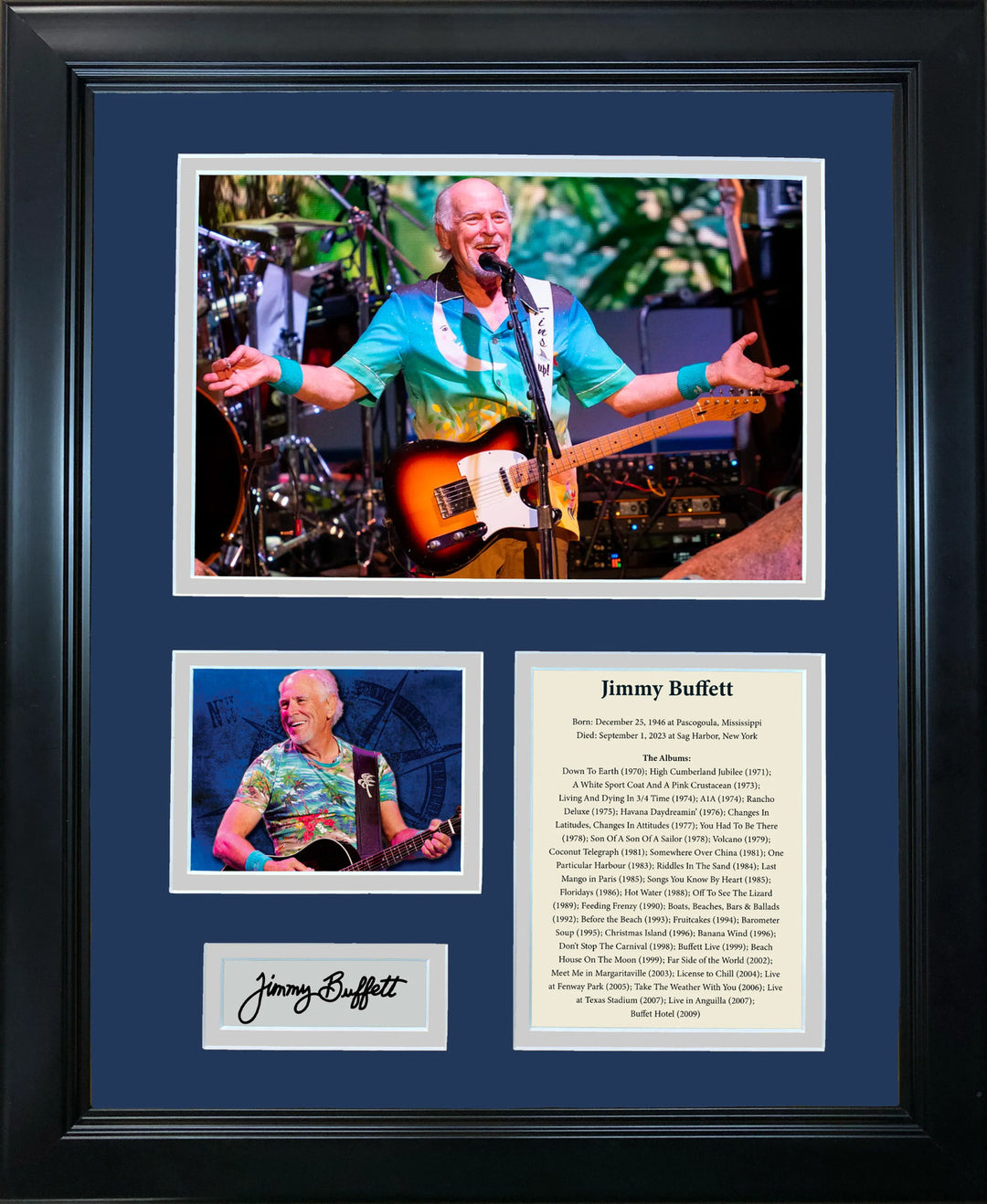 Framed Jimmy Buffett Facsimile Laser Engraved Signature Auto 12"x15" Music Photo
