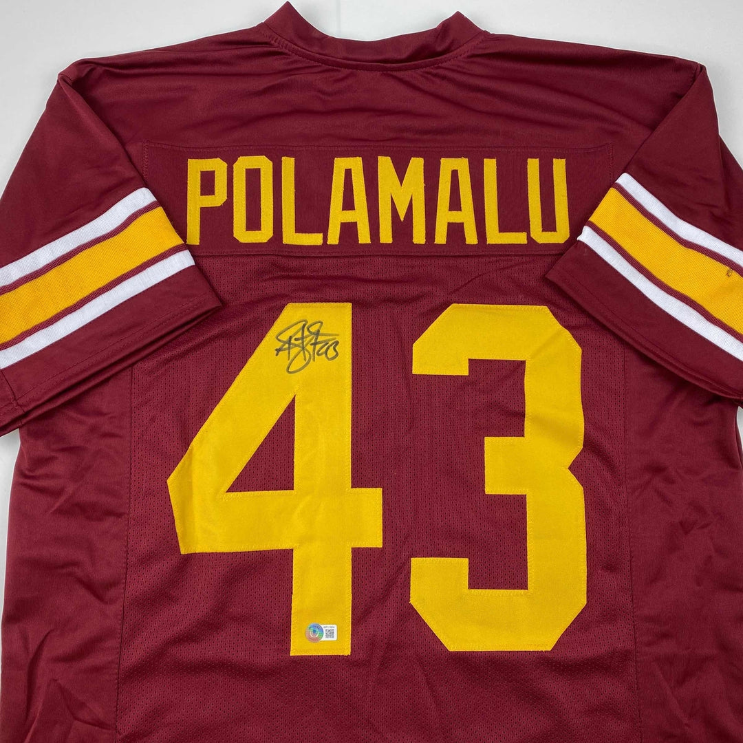 Autographed/Signed Troy Polamalu USC Maroon College Jersey Beckett BAS COA