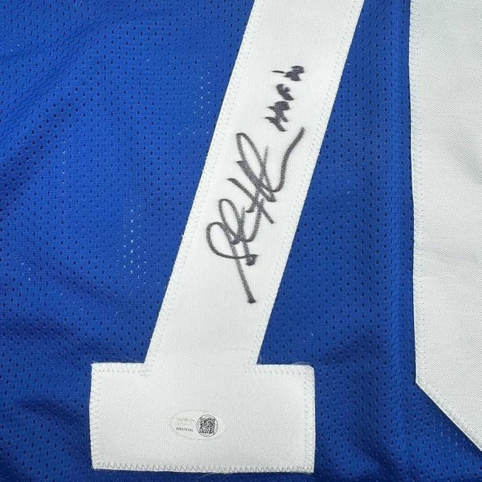 Framed Autographed/Signed Curt Warner 35x39 Seattle Blue Jersey Beckett COA