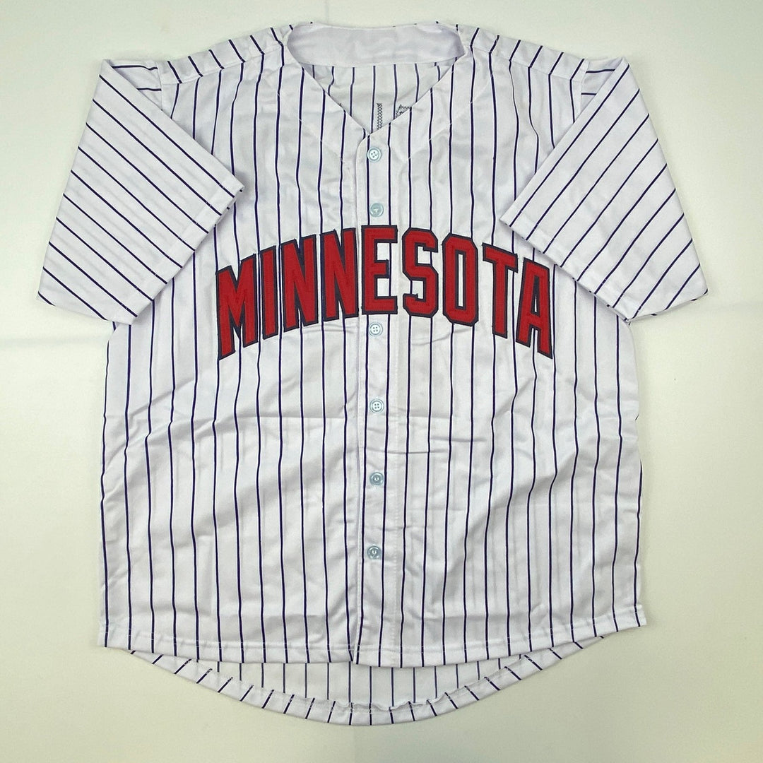 Autographed/Signed Chuck Knoblauch Minnesota Pinstripe Jersey Leaf COA