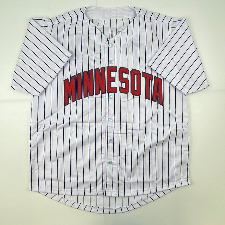 Autographed/Signed Chuck Knoblauch Minnesota Pinstripe Jersey Leaf COA