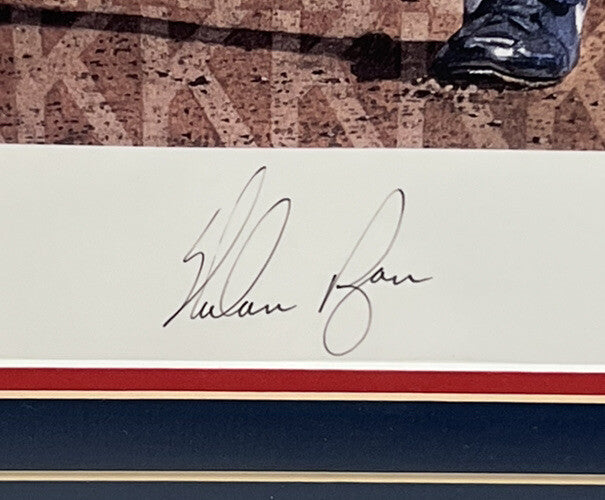 Nolan Ryan Rangers HOF Signed 18x26 Lithograph Photo Framed Artist 2 Auto LE COA