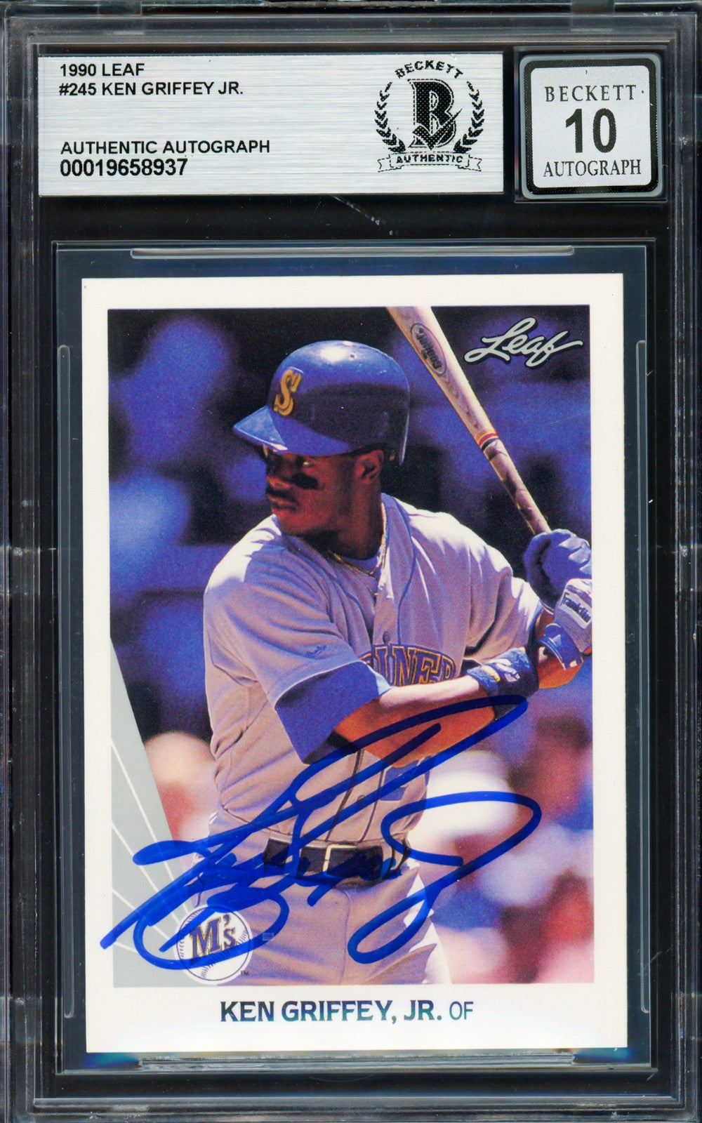 Ken Griffey Jr. Signed 1990 Leaf Card 245 Seattle Mariners Auto GM 10 Beckett