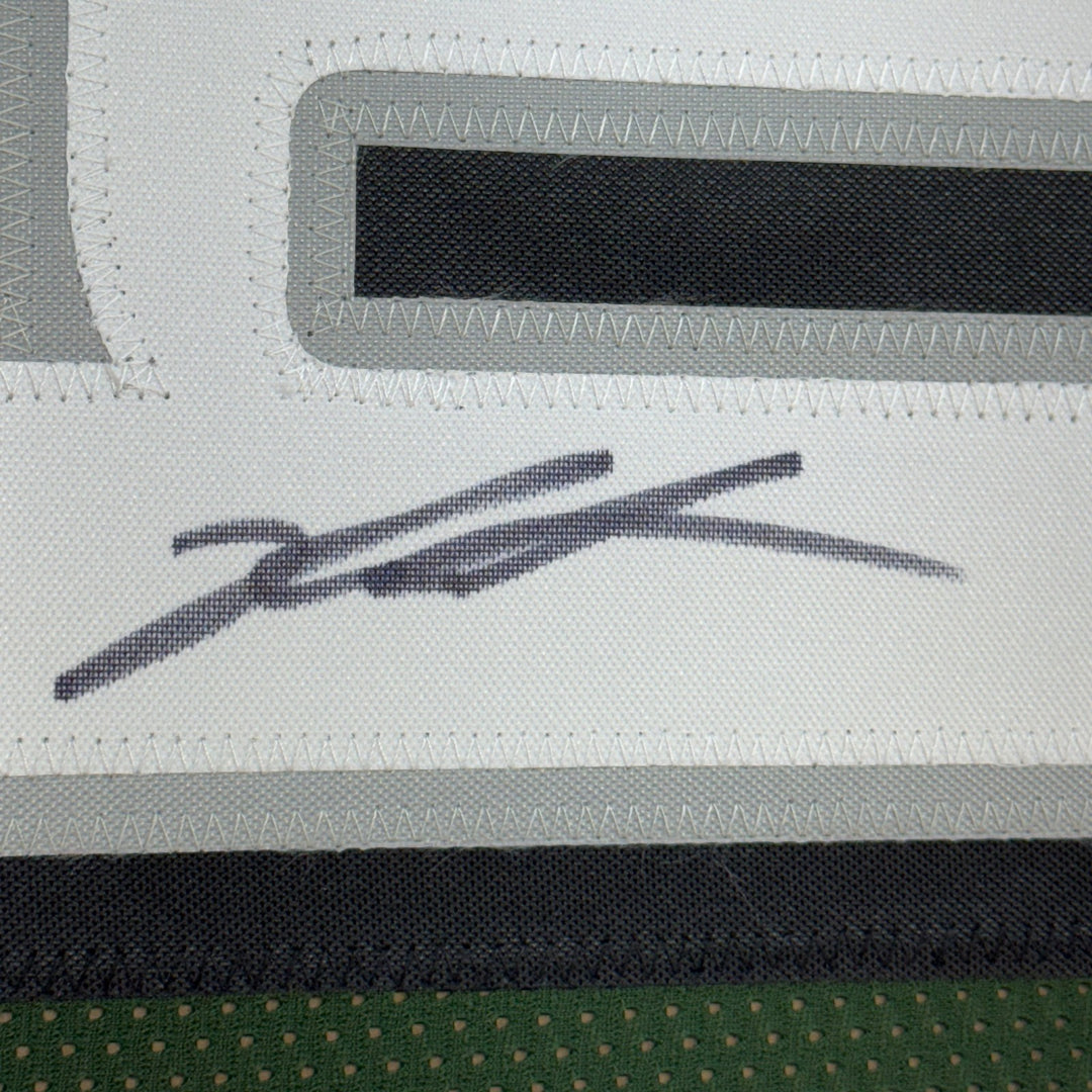 Framed Autographed/Signed Jalen Carter 35x39 Green Jersey Beckett BAS COA