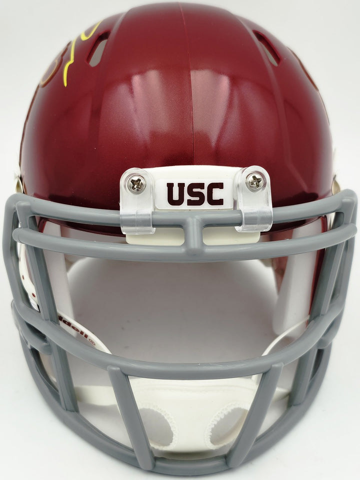 Jordan Addison Signed USC Trojans Red Speed Mini Helmet (In Yellow) Beckett