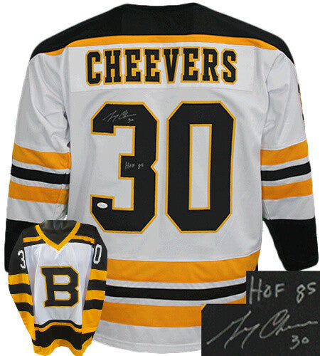 Gerry Cheevers signed Boston White TB Custom Pro Style Hockey Jersey HOF XL- JSA