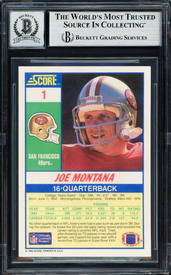 Joe Montana Signed 1990 Score Card 1 San Francisco 49ers Auto GM 10 Beckett