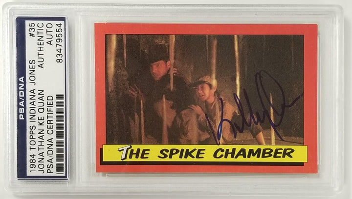 Jonathan Ke Quan signed 1984 Topps Indiana Jones #35 Spike Chamber Card ~ PSA
