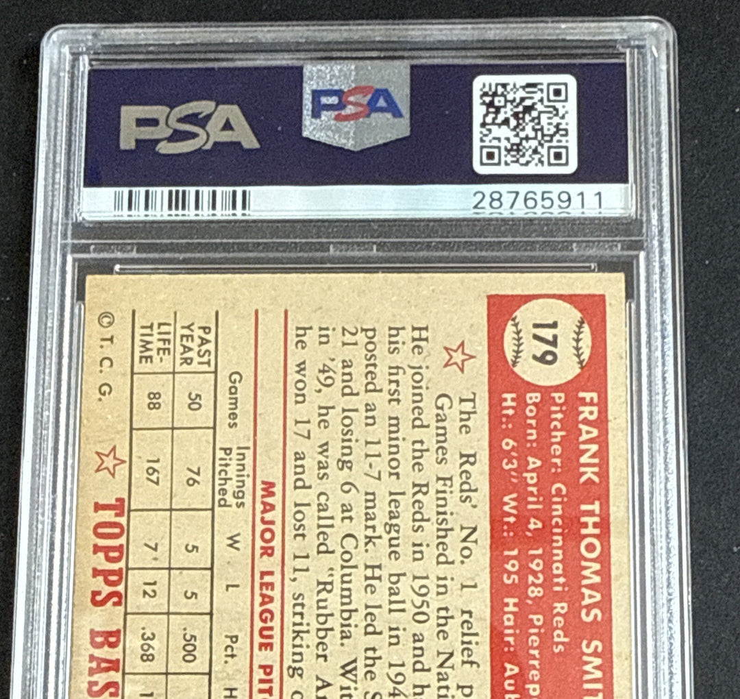 1952 Topps FRANK SMITH #179 PSA 7 Nm Near Mint Razor Sharp Clean Reds