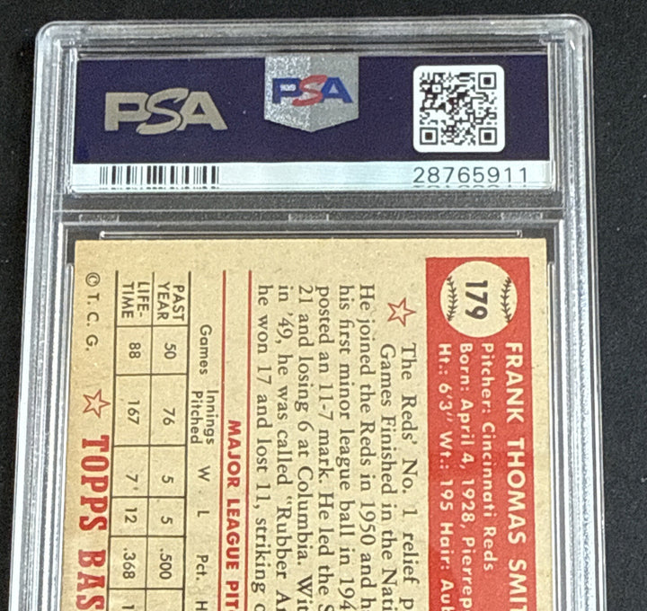 1952 Topps FRANK SMITH #179 PSA 7 Nm Near Mint Razor Sharp Clean Reds