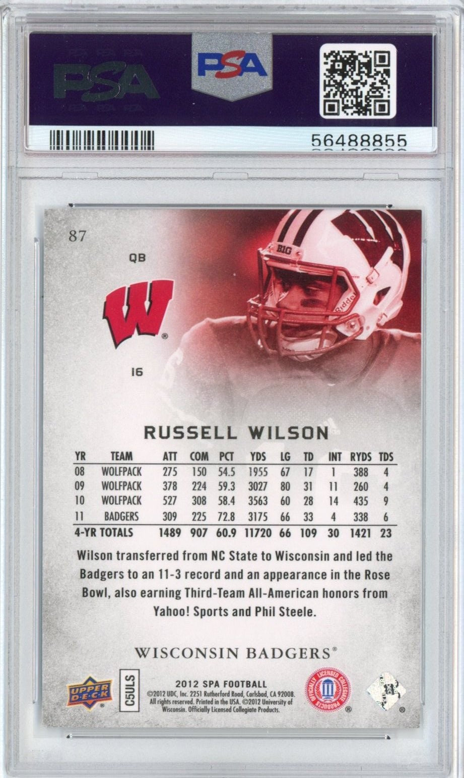 Graded 2012 Upper Deck UD SP Authentic Russell Wilson 87 Rookie Card PSA 10