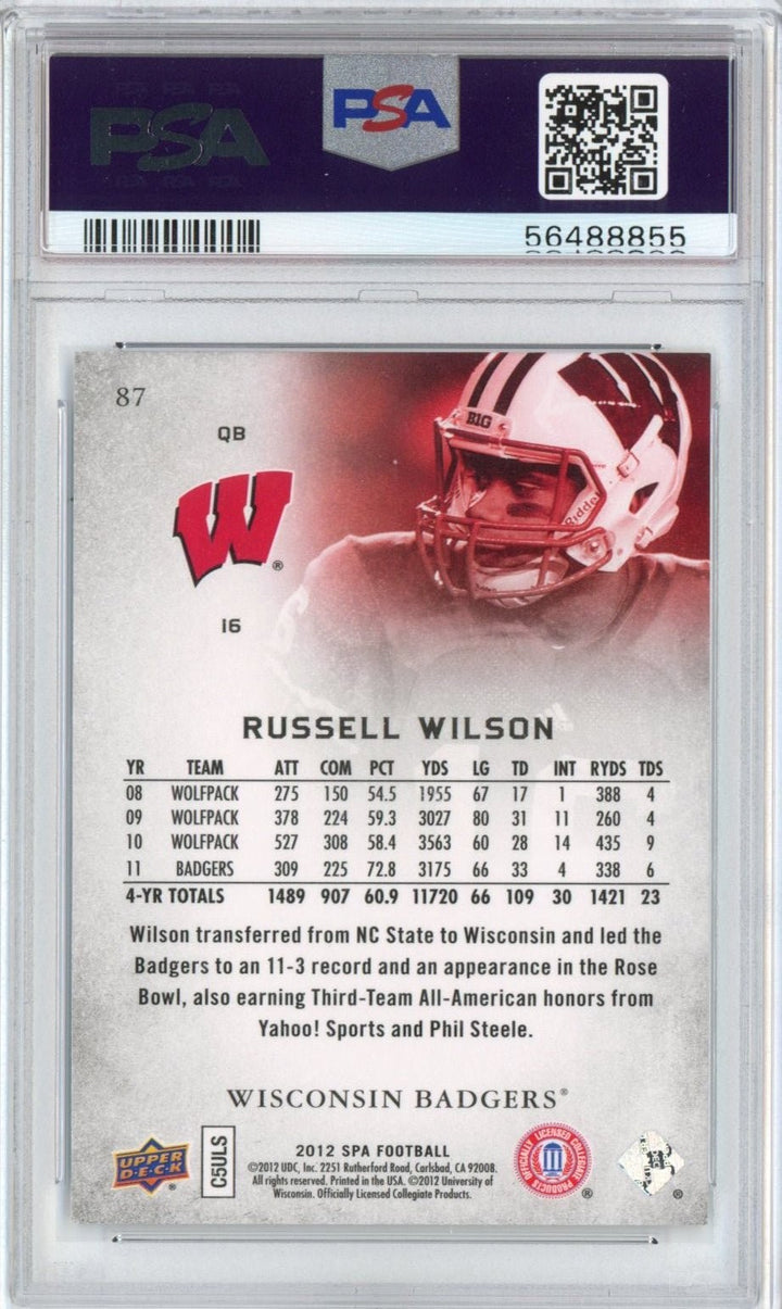 Graded 2012 Upper Deck UD SP Authentic Russell Wilson 87 Rookie Card PSA 10