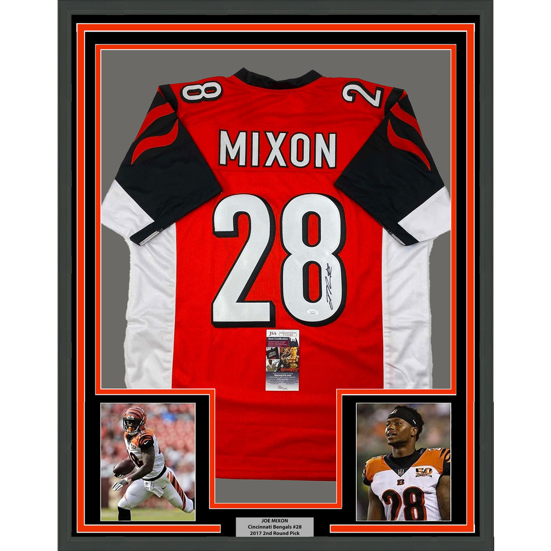 Framed Autographed/Signed Joe Mixon 33x42 Cincinnati Orange Jersey JSA COA