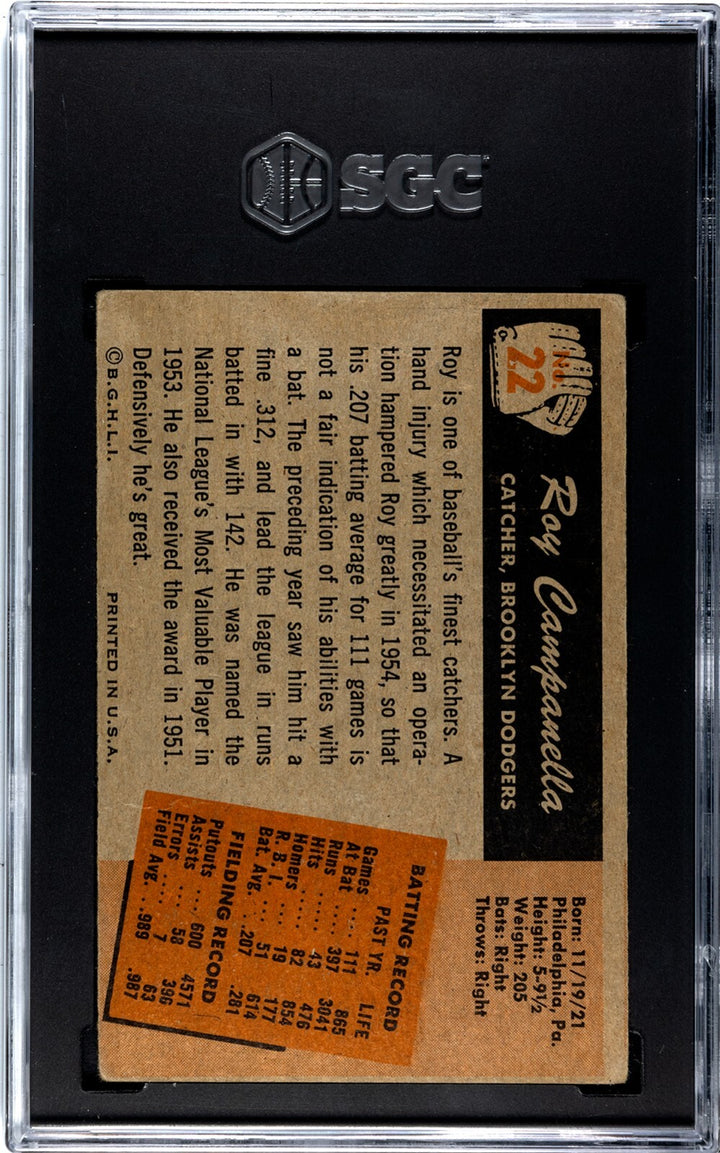 Roy Campanella 1955 Bowman Baseball Card #22- SGC Graded 2 Good