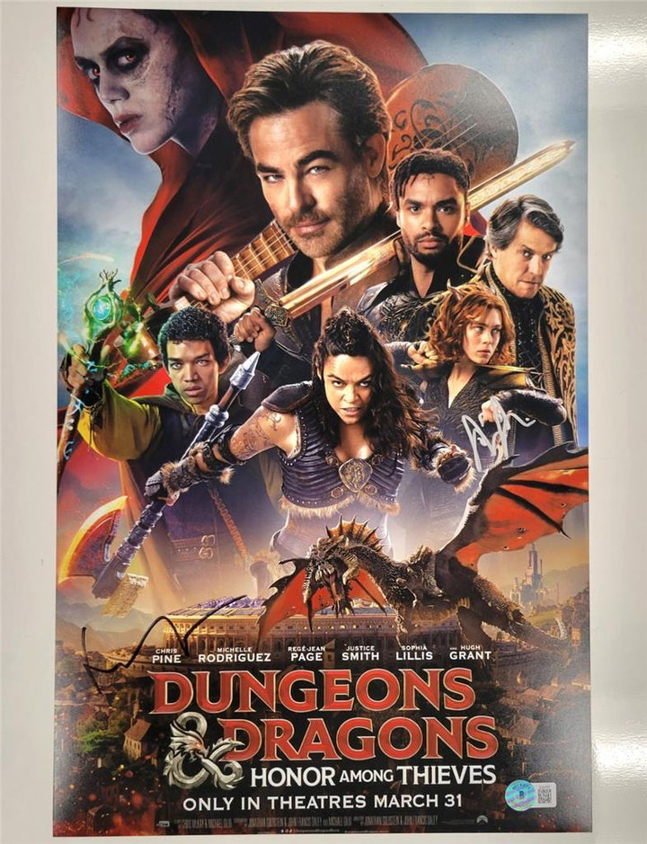Sophia Lillis & Hugh Grant signed Dungeons & Dragons 11x17 photo ~ Beckett BAS
