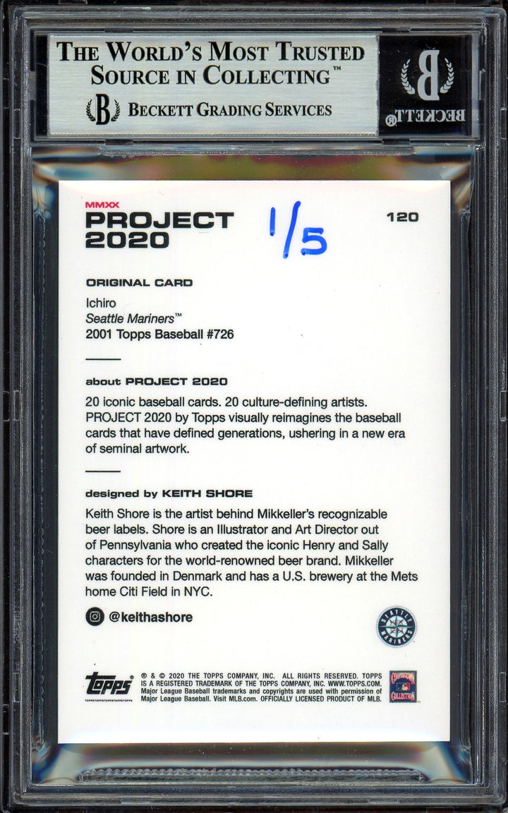 Ichiro Suzuki Signed Topps Project 2020 Keith Shore Card 120 Gold #1/5 Beckett