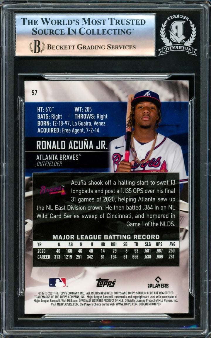 Ronald Acuna Jr. Signed 2021 Stadium Club Chrome Card #57 Atlanta Braves Beckett