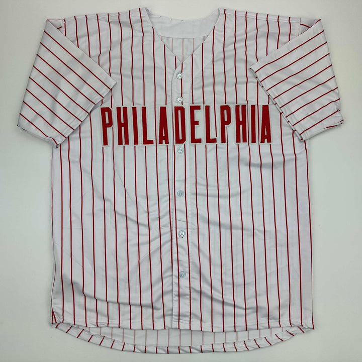 Facsimile Autographed Zack Wheeler Philadelphia Pinstripe Reprint Jersey Mens XL