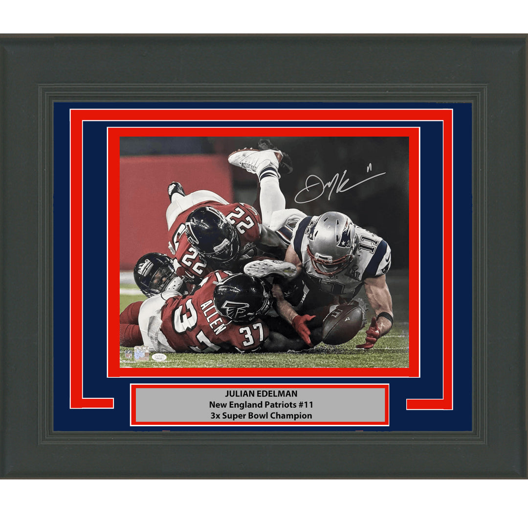 Framed Autographed/Signed Julian Edelman Patriots 16x20 Photo JSA COA