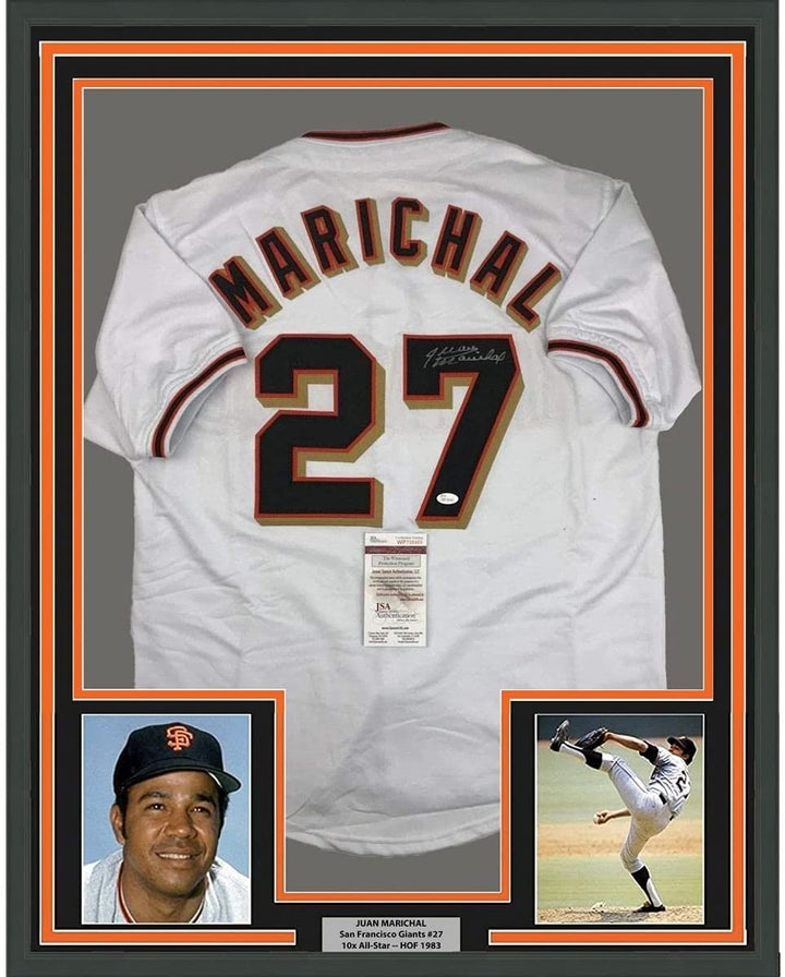 FRAMED Signed JUAN MARICHAL 35x39 San Francisco White Jersey JSA COA