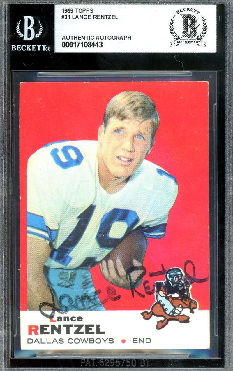 Lance Rentzel Beckett BAS Vintage Signed 1969 Topps Rookie Autograph