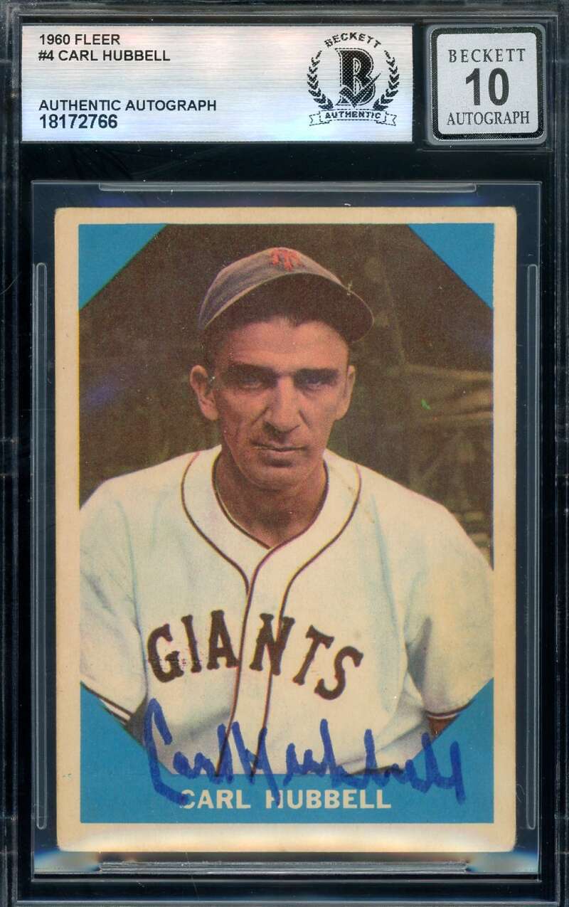 Carl Hubbell Gem Mint 10 Beckett BAS Signed 1960 Fleer Autograph