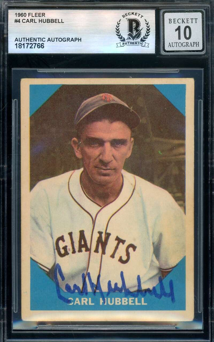 Carl Hubbell Gem Mint 10 Beckett BAS Signed 1960 Fleer Autograph