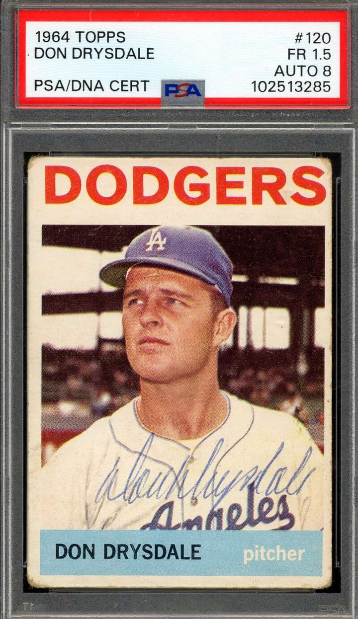 Don Drysdale NM MT 8 PSA DNA Vintage Signed 1964 Topps Autograph