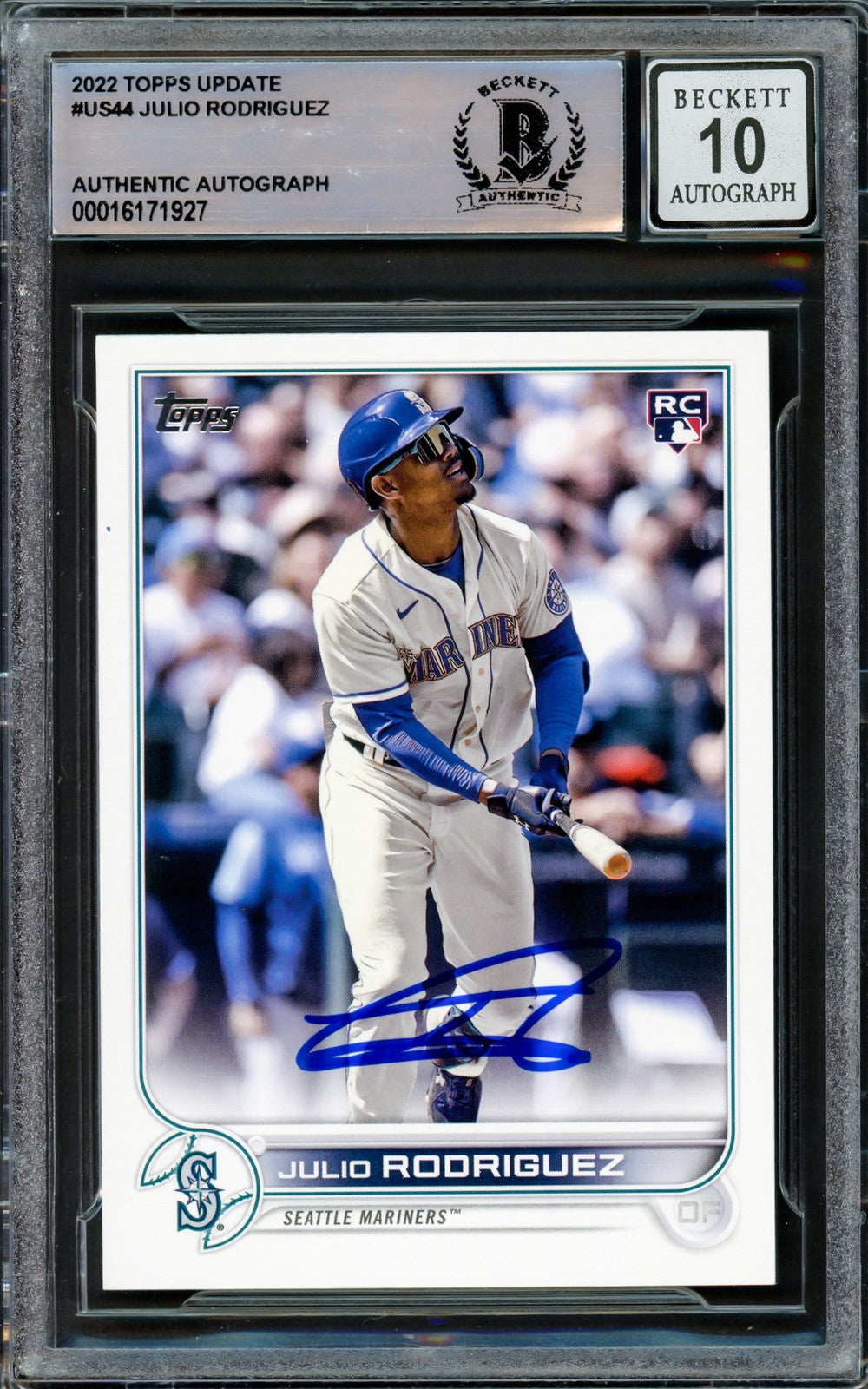 Julio Rodriguez Signed 2022 Topps Update RC US44 Mariners Auto GM 10 Beckett