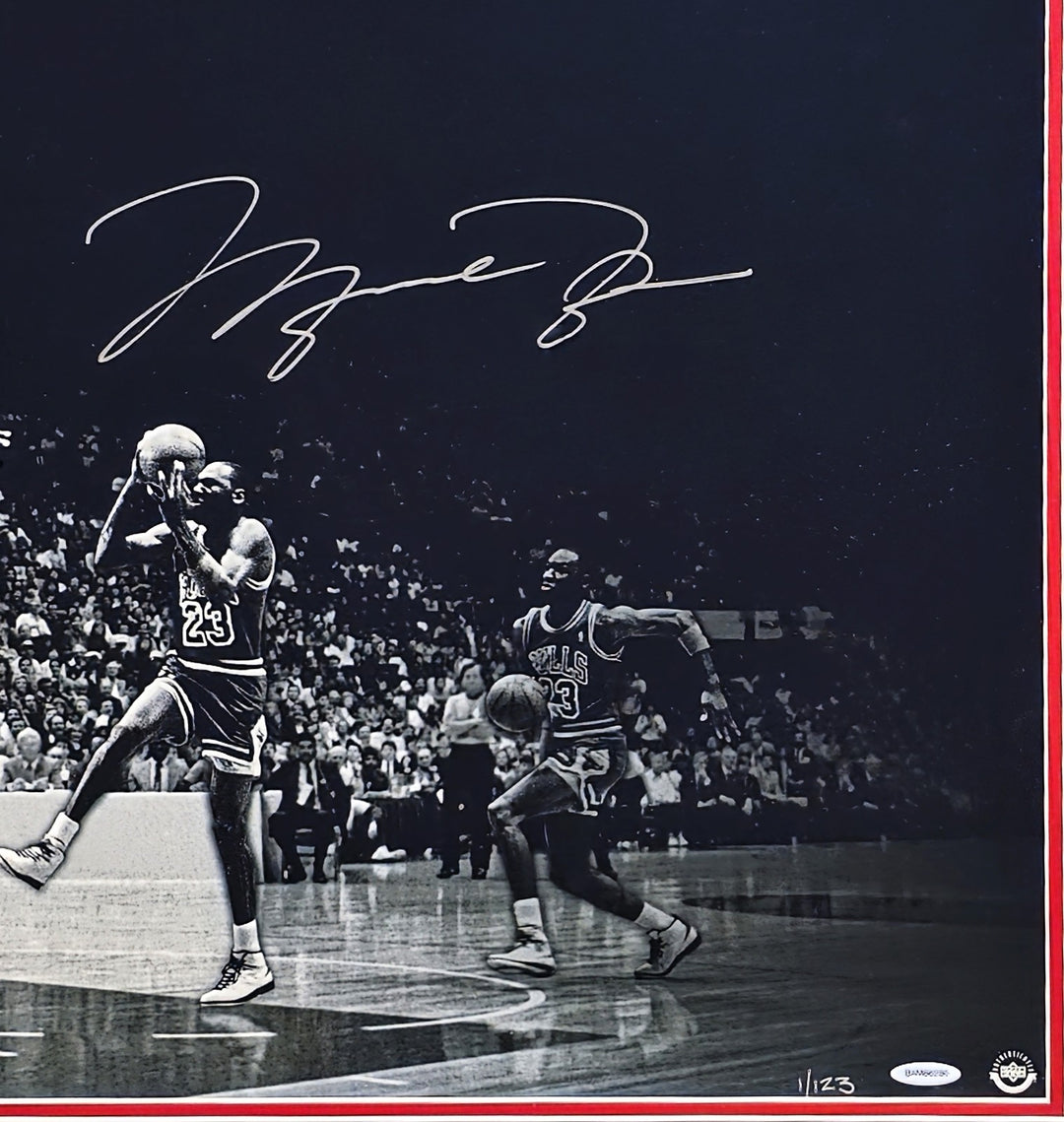 Michael Jordan Auto Framed 18x36 'We Have Lift Off' Photo Bulls #1/123 UDA Holo