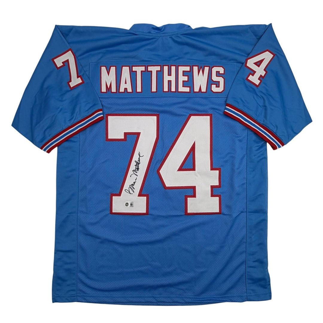Autographed/Signed Bruce Matthews Houston Blue Football Jersey Beckett COA