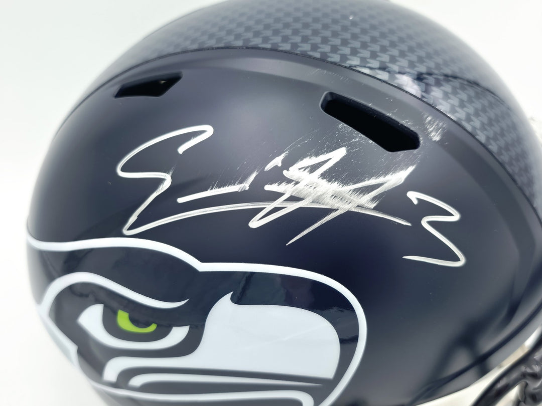 Nick Emmanwori Auto Seahawks Blue Full Size Replica Helmet - Sig Twice & Smudged
