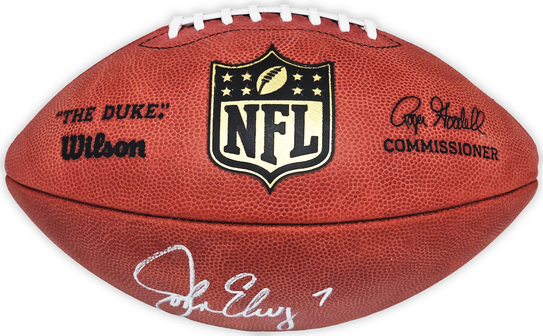 John Elway Signed Official Leather Gold Shield Football Broncos Beckett Wit