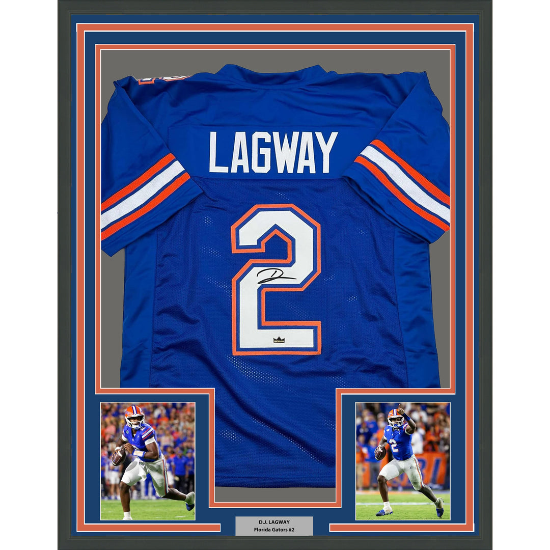 Framed Facsimile Autographed D.J. DJ Lagway 35x39 Blue Reprint Laser Auto Jersey