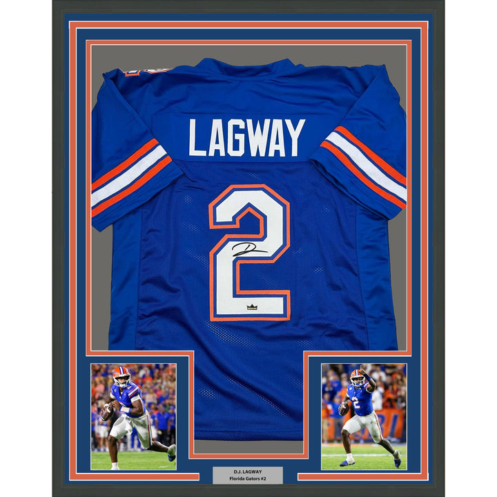 Framed Facsimile Autographed D.J. DJ Lagway 35x39 Blue Reprint Laser Auto Jersey