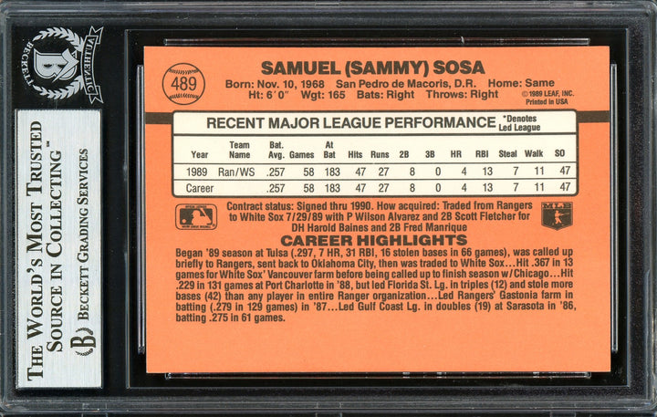 Sammy Sosa Autographed Signed 1990 Donruss RC 489 Chicago White Sox Beckett