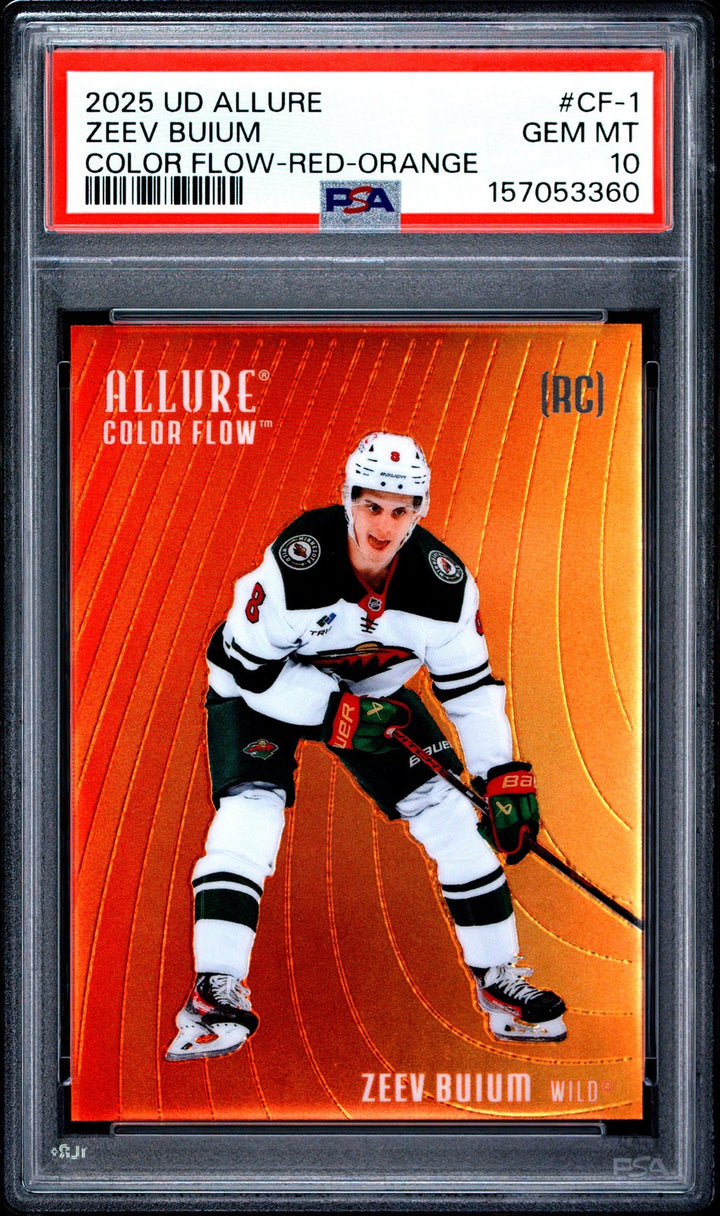 Graded 2025 UD Allure Zeev Buium #CF1 Red-Orange Rookie RC Card PSA 10