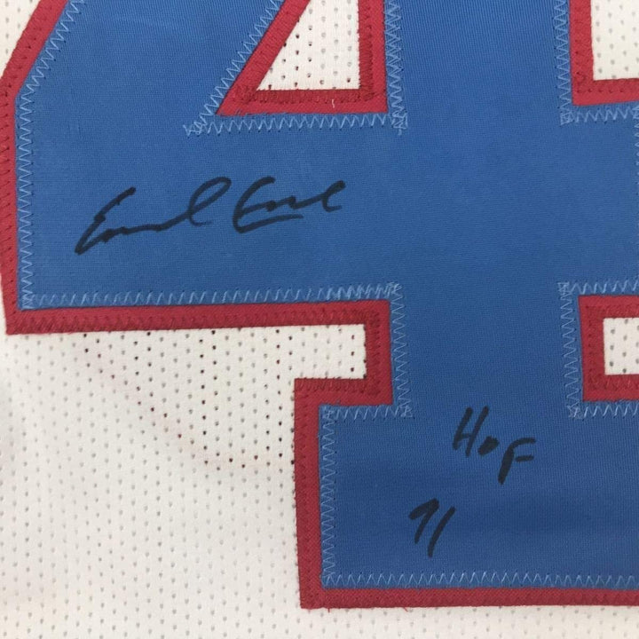 Framed Signed Earl Campbell HOF 91 35x39 Houston White Jersey JSA COA