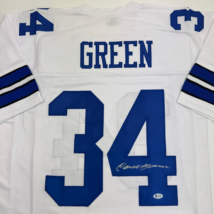 Autographed/Signed Cornell Green Dallas White Football Jersey Beckett BAS COA