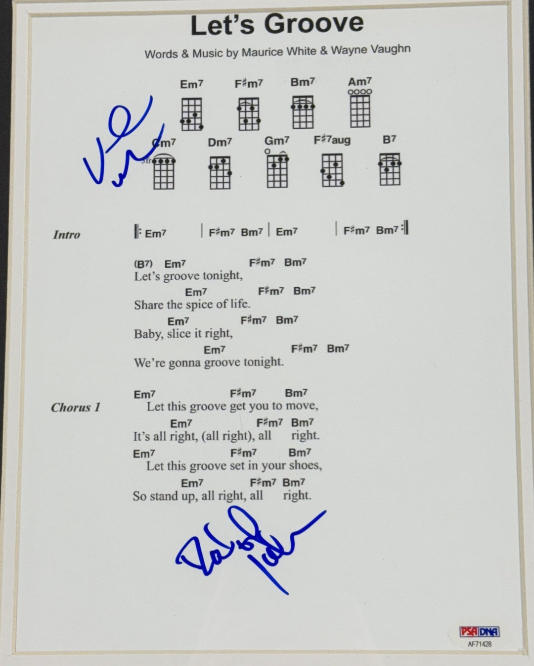 Earth Wind & Fire Let's Groove Signed Framed Sheet Music White Johnson Auto PSA