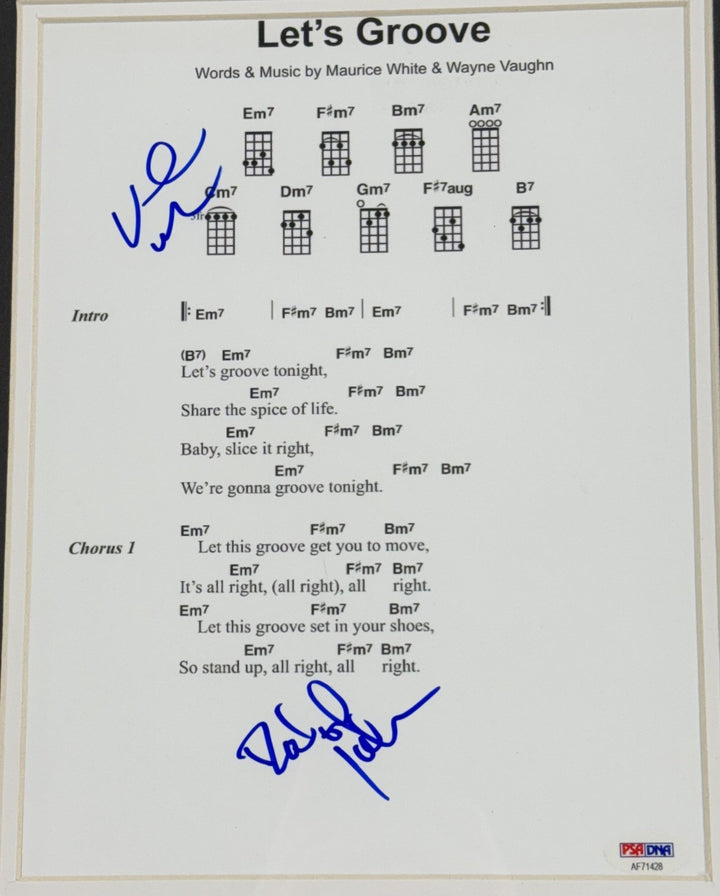 Earth Wind & Fire Let's Groove Signed Framed Sheet Music White Johnson Auto PSA