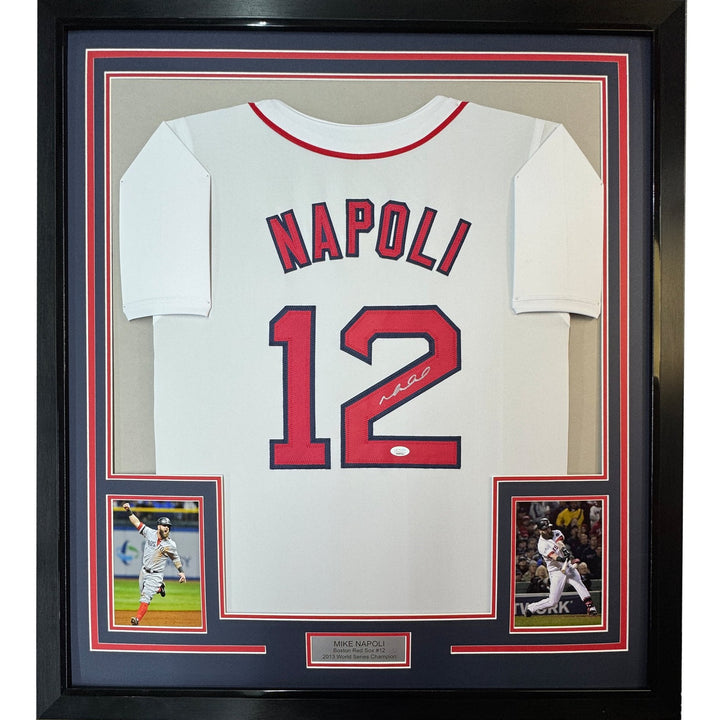 Framed Signed Mike Napoli 35x39 Boston Red Sox White Jersey JSA COA