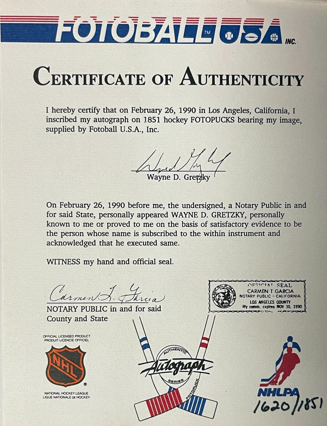 Wayne Gretzky signed All Time Scoring Record /1851  Fotoball Puck/case - Beckett