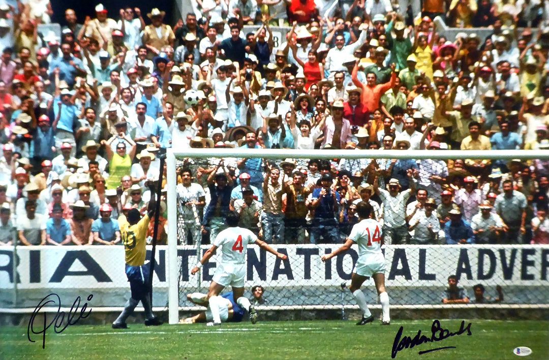 Pele & Gordon Banks Signed 20x30 Canvas Photo "The Greatest Save" 1970 WC BAS