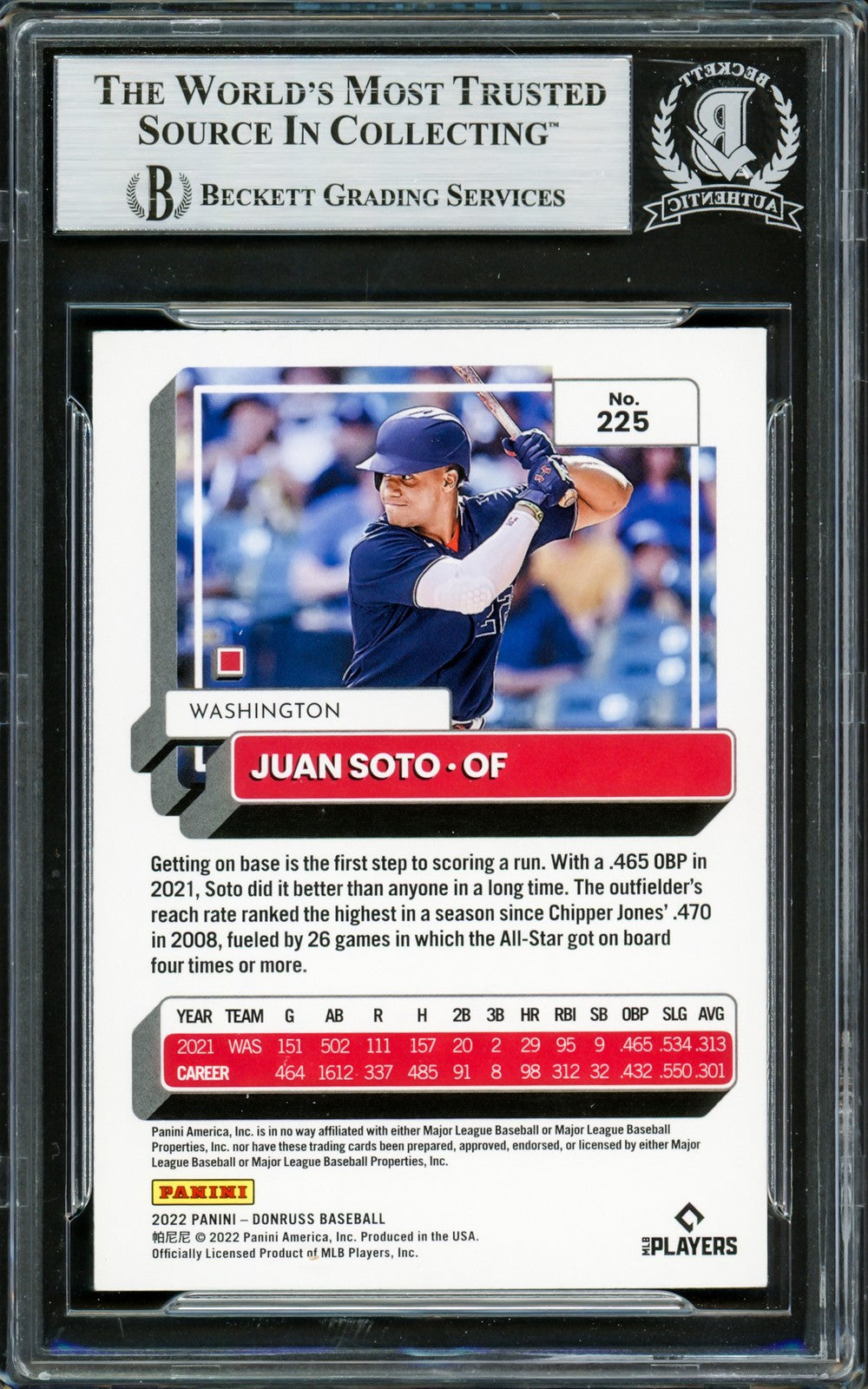 Juan Soto Signed 2022 Donruss Variations Card 225 Mets Beckett #16704845