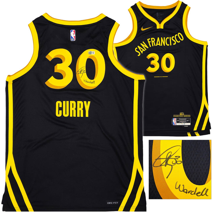 Warriors Stephen Curry Auto Black Nike Swingman City Edt Jersey 48 Wardell BAS