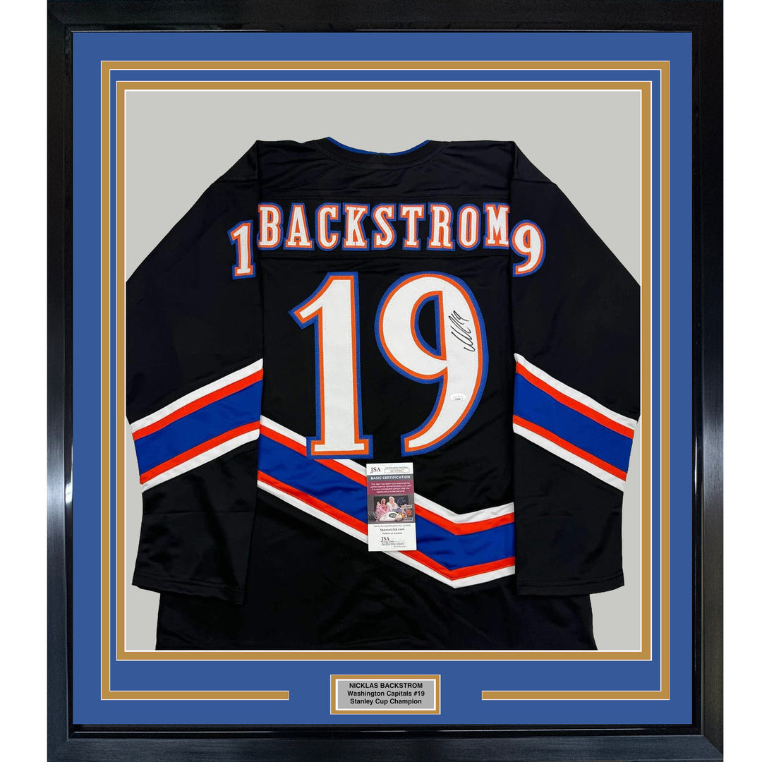 Framed Autographed/Signed Nicklas Backstrom 35x39 Black Retro Jersey JSA COA