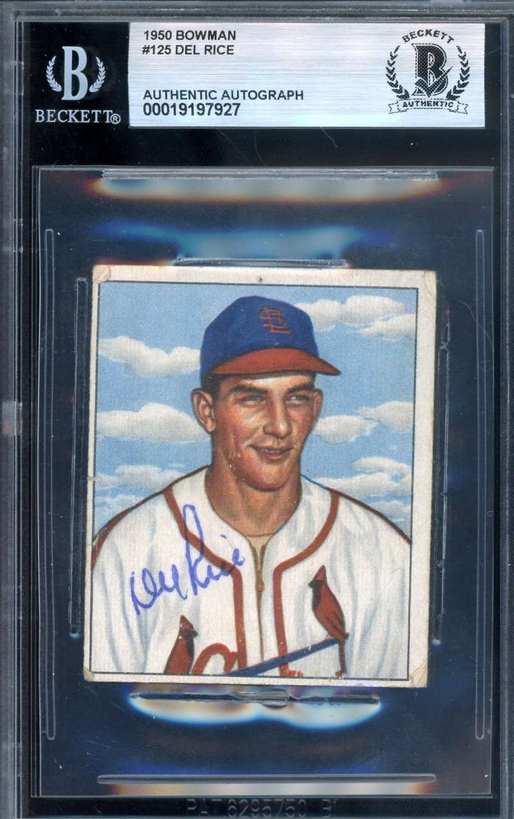Del Rice Beckett BAS Signed 1950 Bowman Autograph