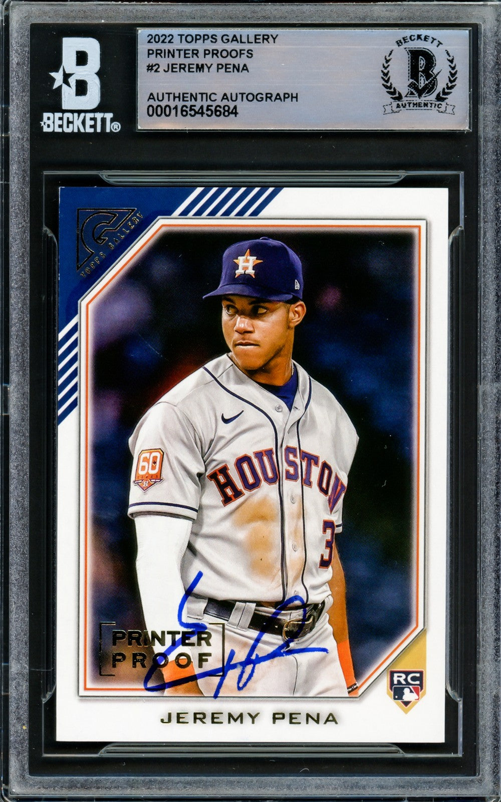 Jeremy Pena Signed 2022 Topps Gallery Printers Proof RC #2 Astros Beckett